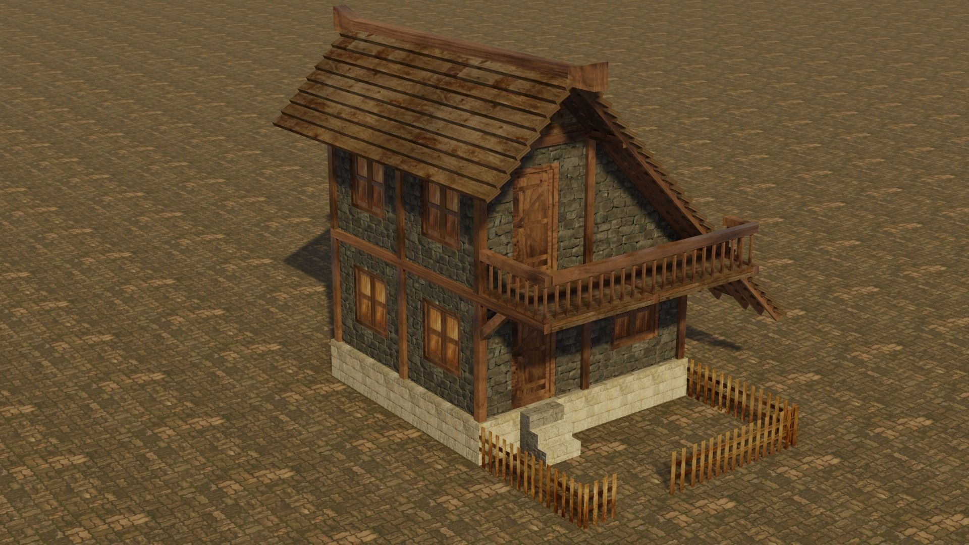 Medieval house Low-poly 3D model_4