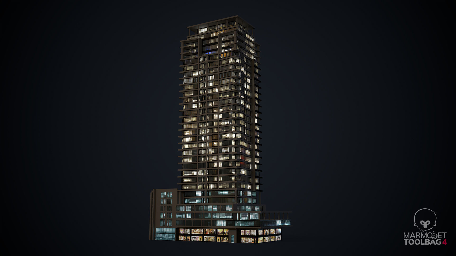 Apartment Building Day and Night Low-poly 3D model_4