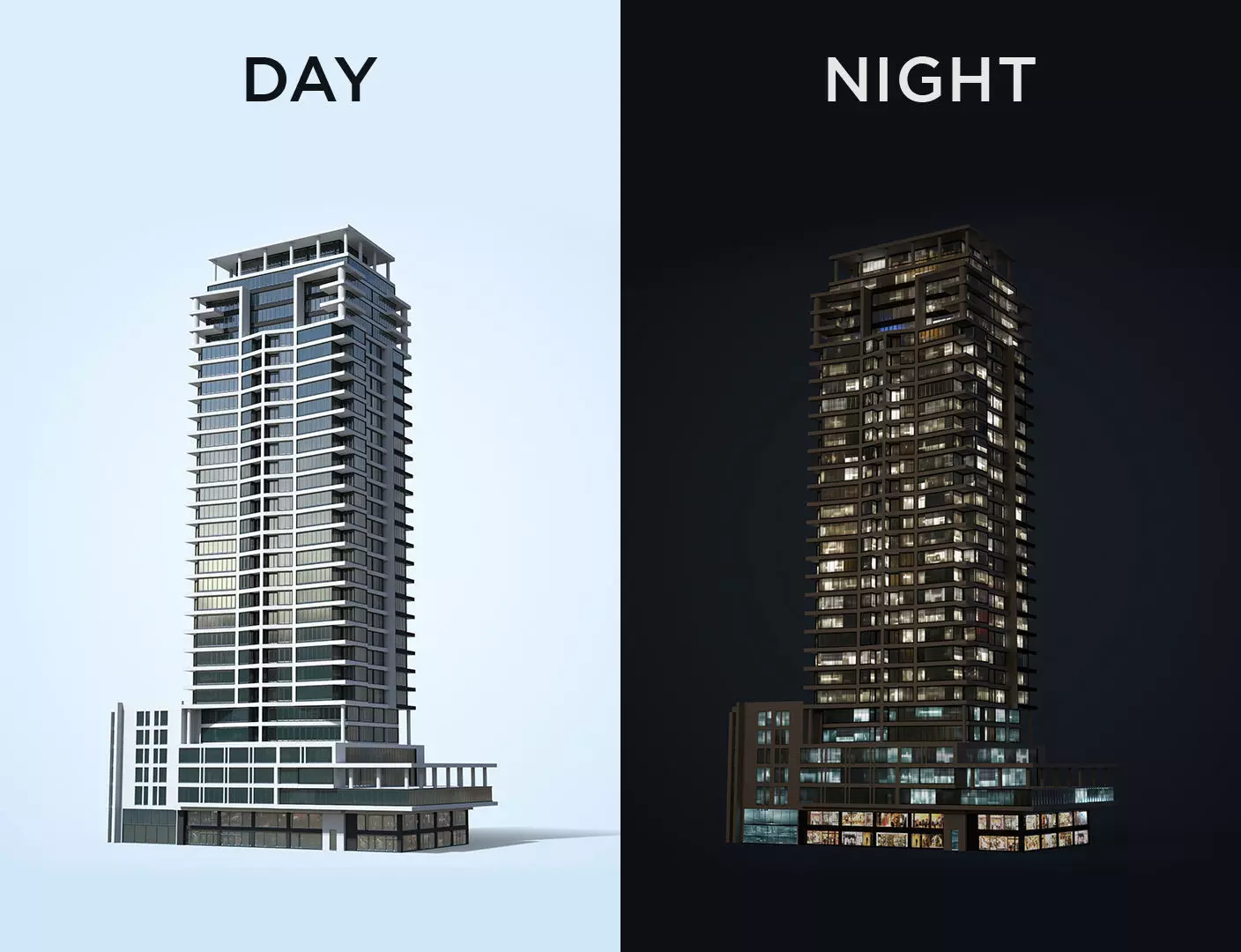 Apartment Building Day and Night Low-poly 3D model_0