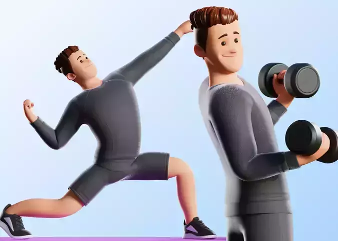 Cartoon Sports Gym Fitness Man  Low-poly 3D model