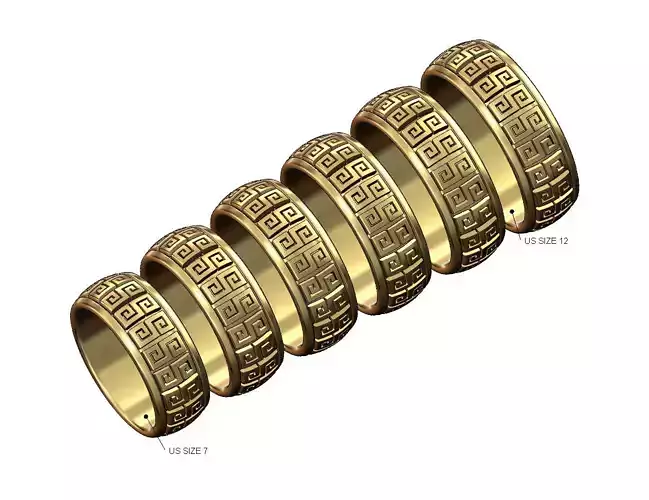 Wide greek key scroll pattern band  US sizes 7to12