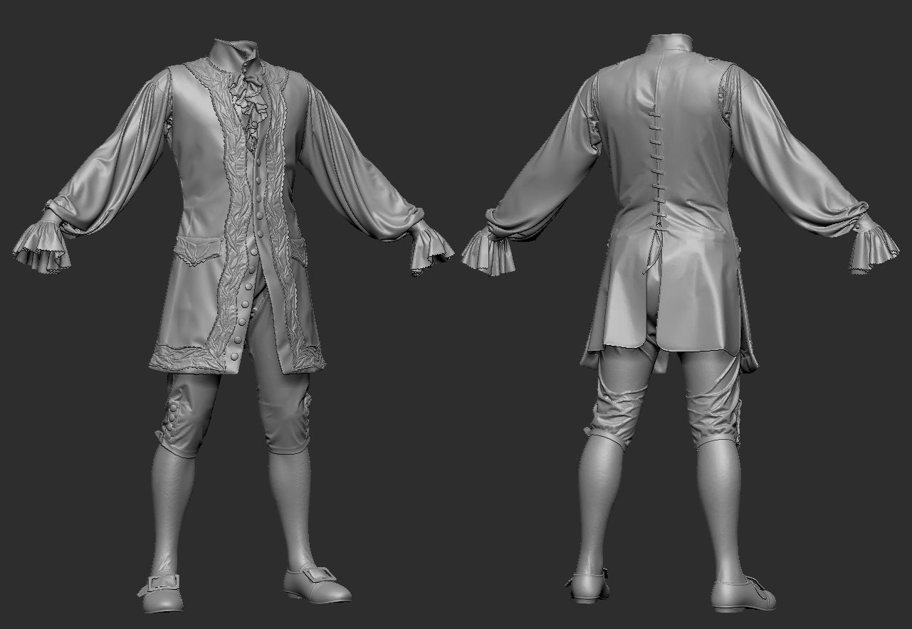 18th century outfit 2 - Marvelous Designer project and OBJ 3D model_8