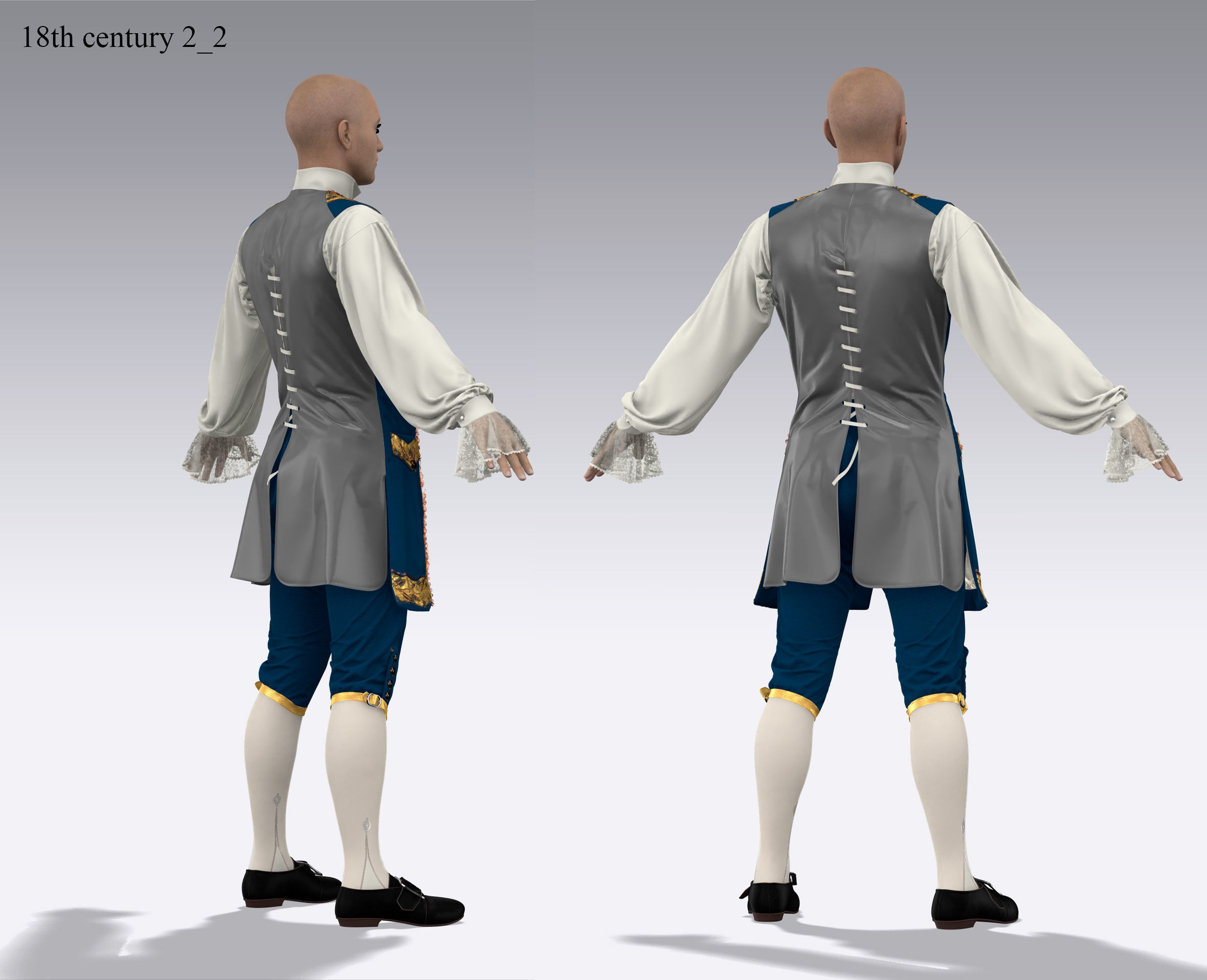 18th century outfit 2 - Marvelous Designer project and OBJ 3D model_7