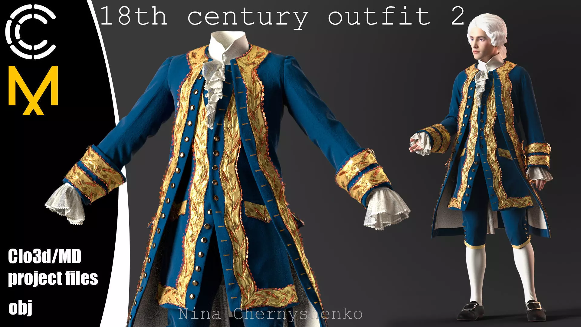 18th century outfit 2 - Marvelous Designer project and OBJ 3D model_0