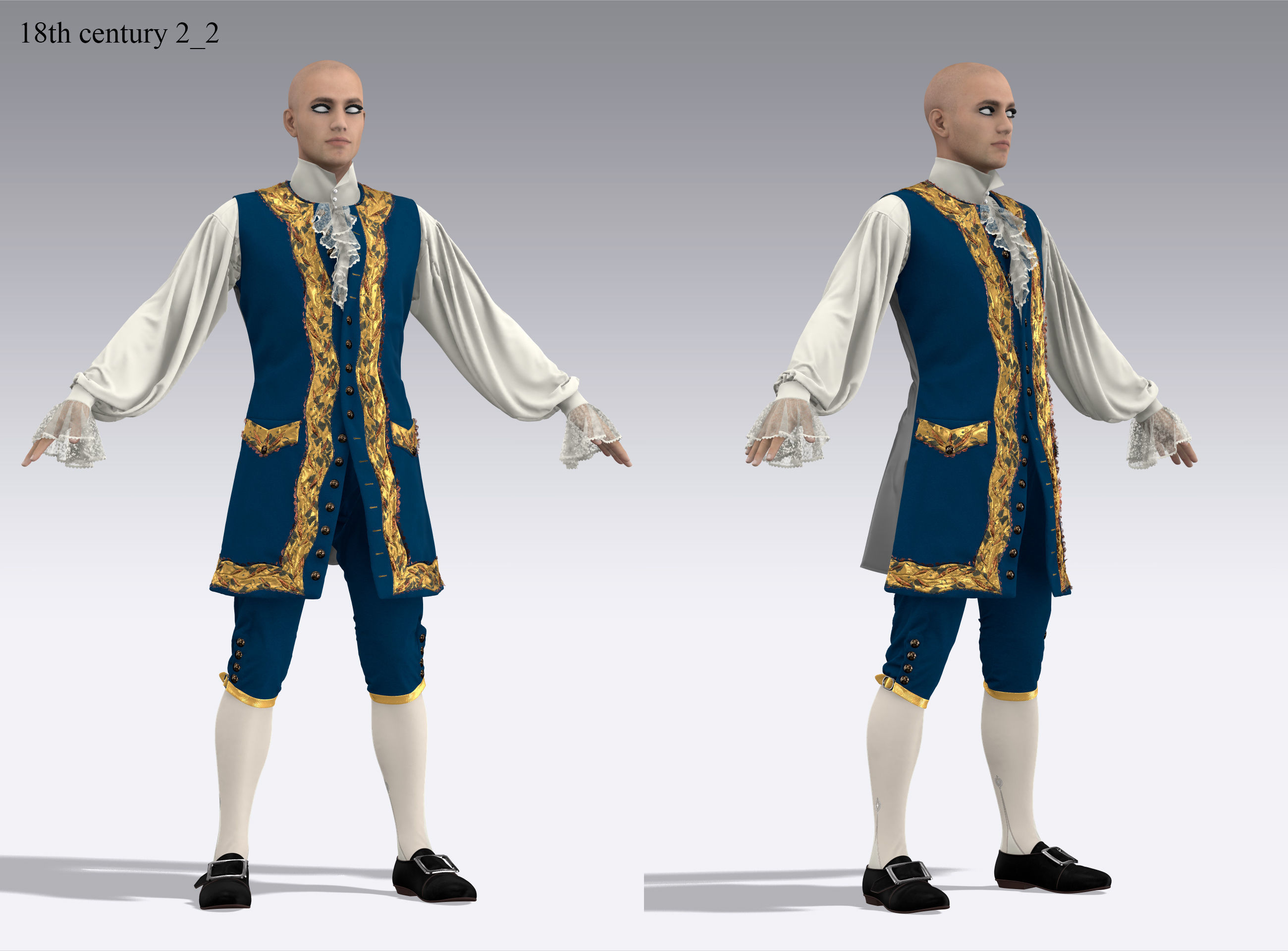 18th century outfit 2 - Marvelous Designer project and OBJ 3D model_6