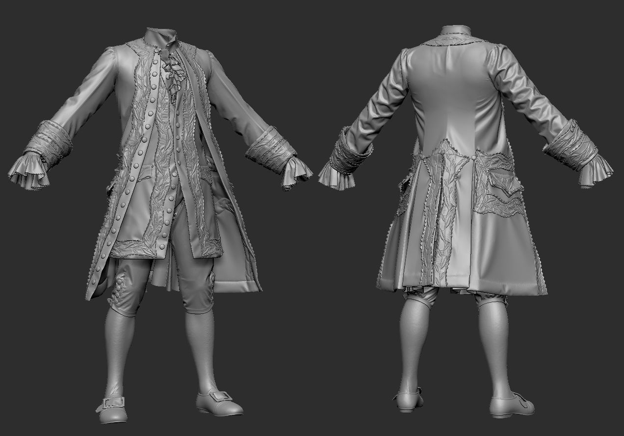 18th century outfit 2 - Marvelous Designer project and OBJ 3D model_5