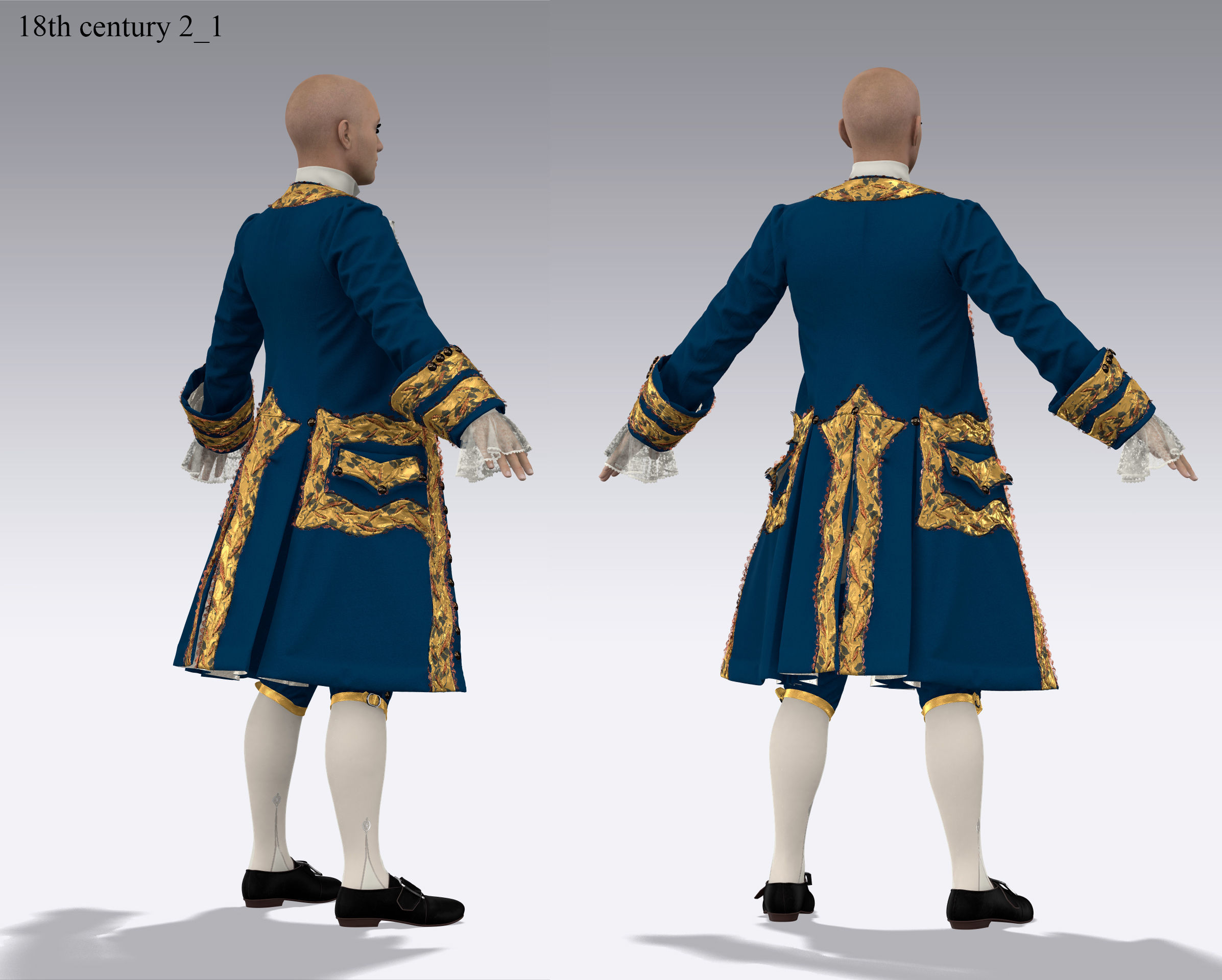 18th century outfit 2 - Marvelous Designer project and OBJ 3D model_4