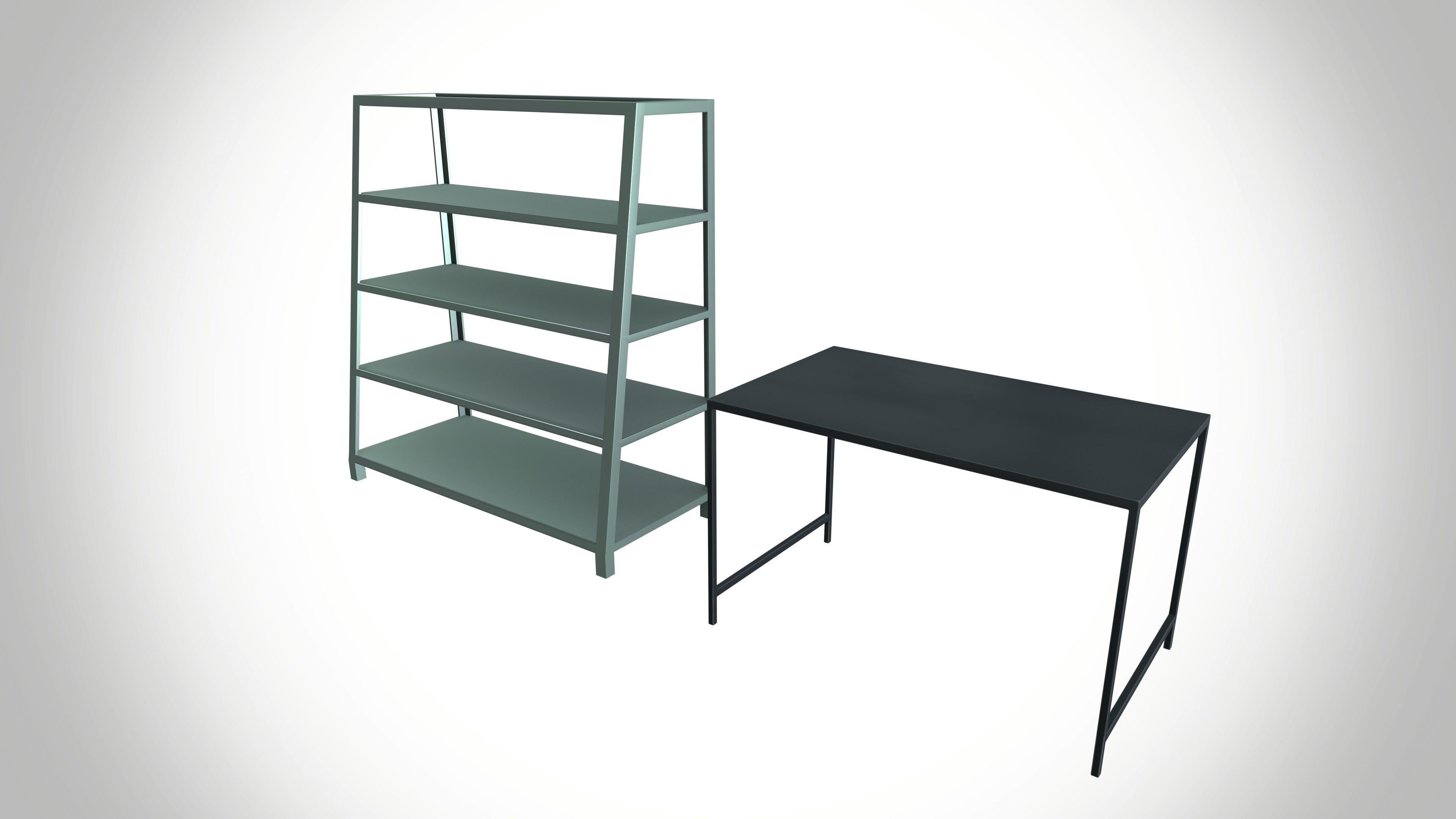 Metal Rack And Table Industrial Low-poly 3D model_2