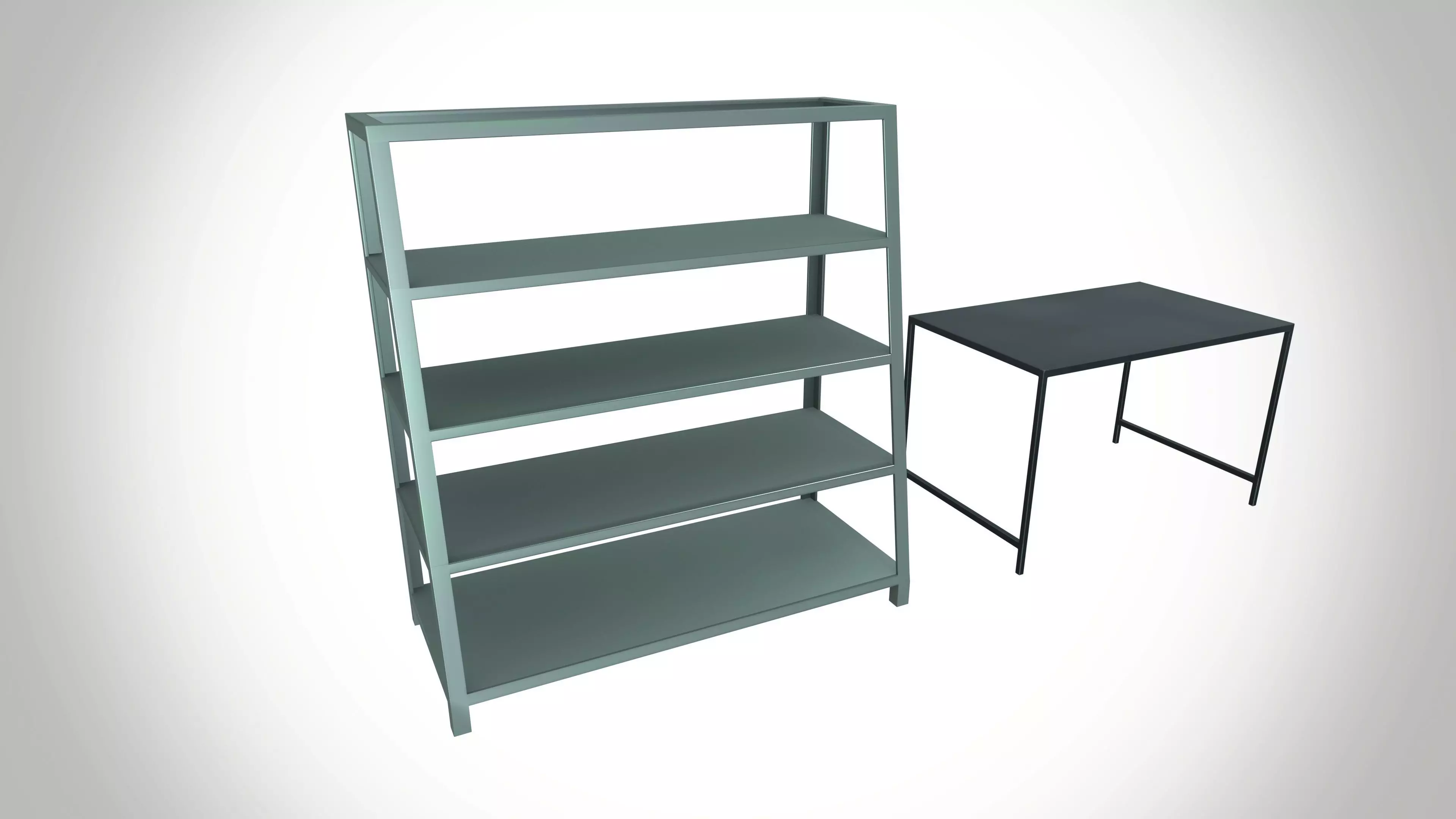 Metal Rack And Table Industrial Low-poly 3D model_0