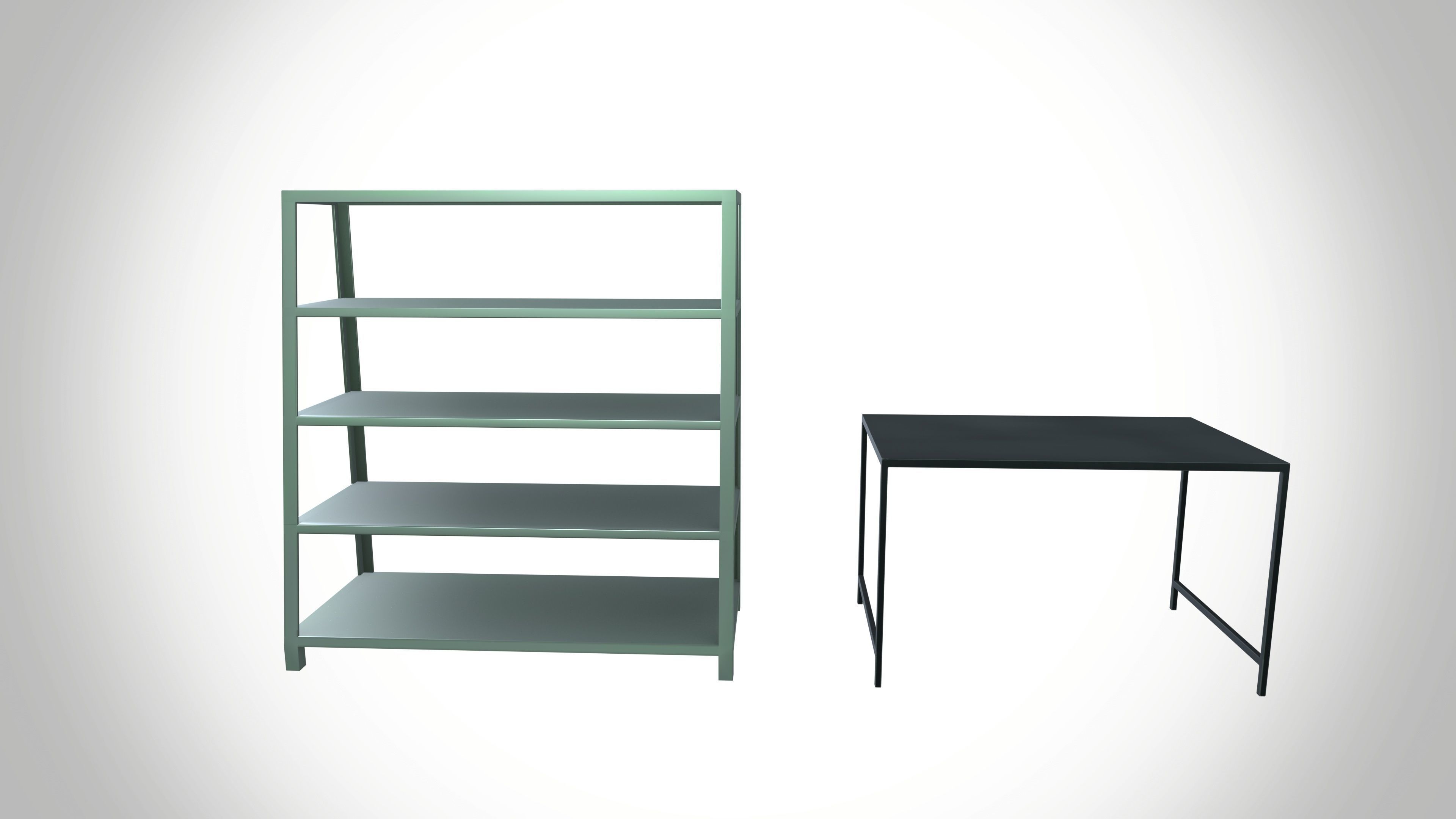 Metal Rack And Table Industrial Low-poly 3D model_3
