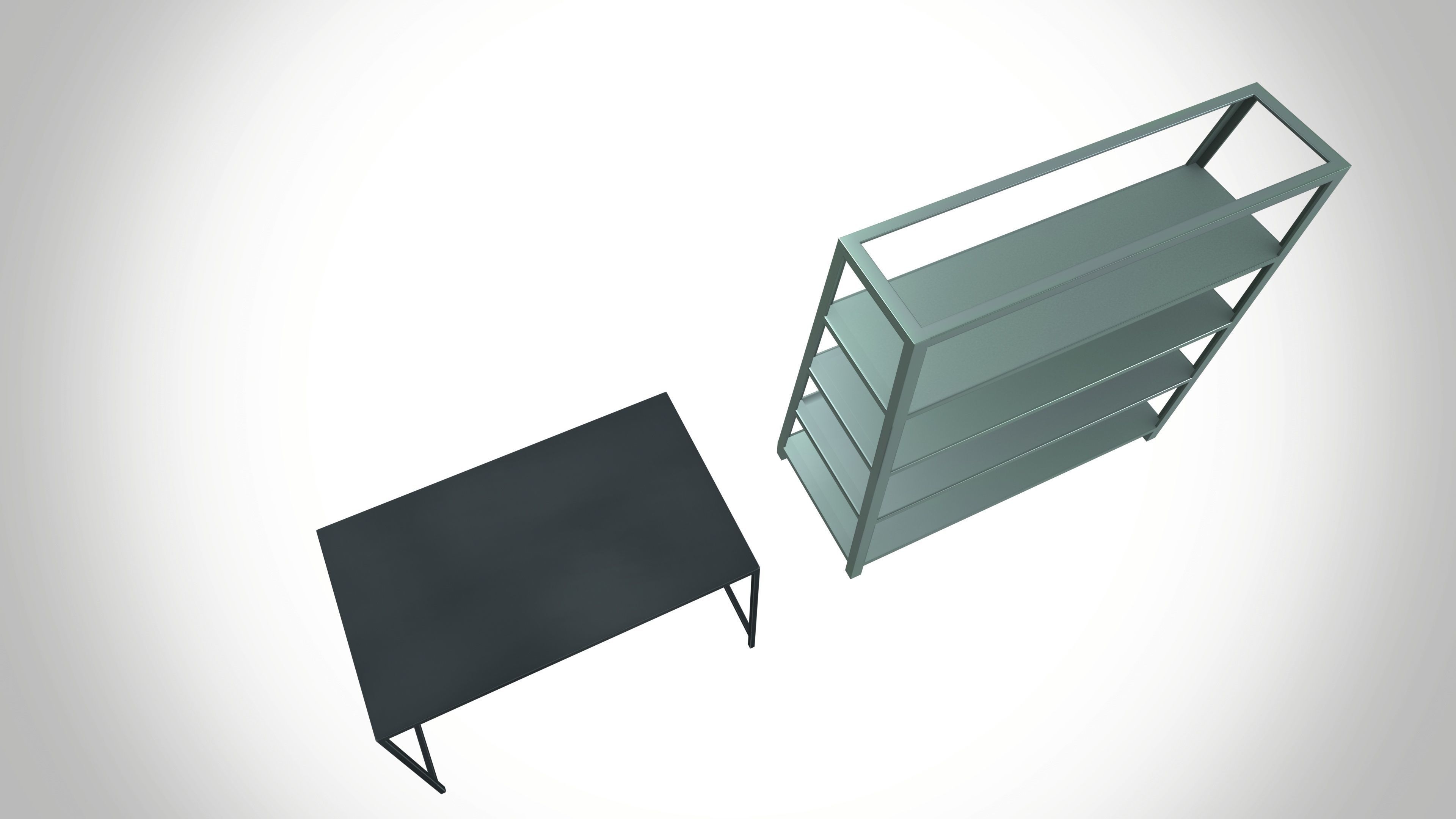Metal Rack And Table Industrial Low-poly 3D model_6