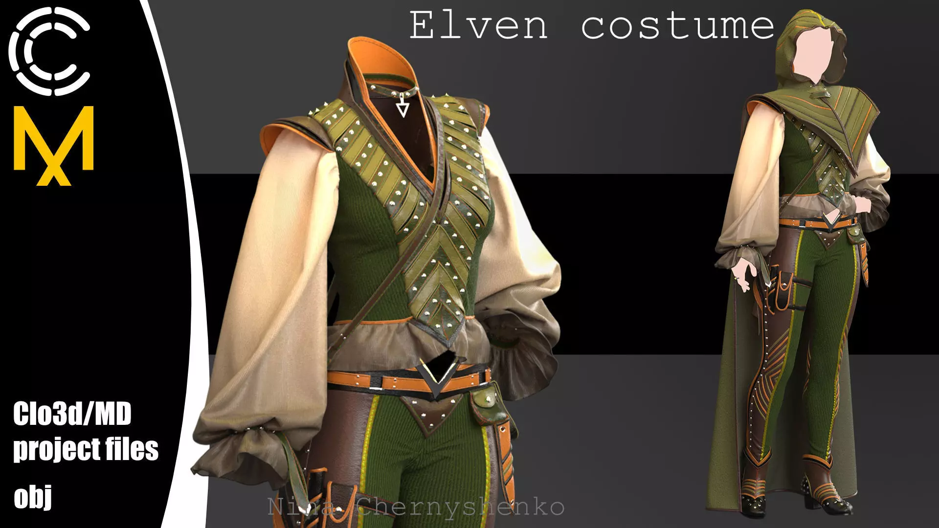 Elven costume - Marvelous Designer project and OBJ 3D model_0