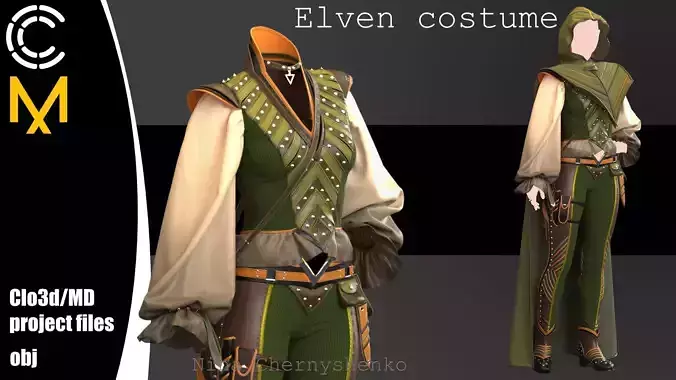 Elven costume - Marvelous Designer project and OBJ