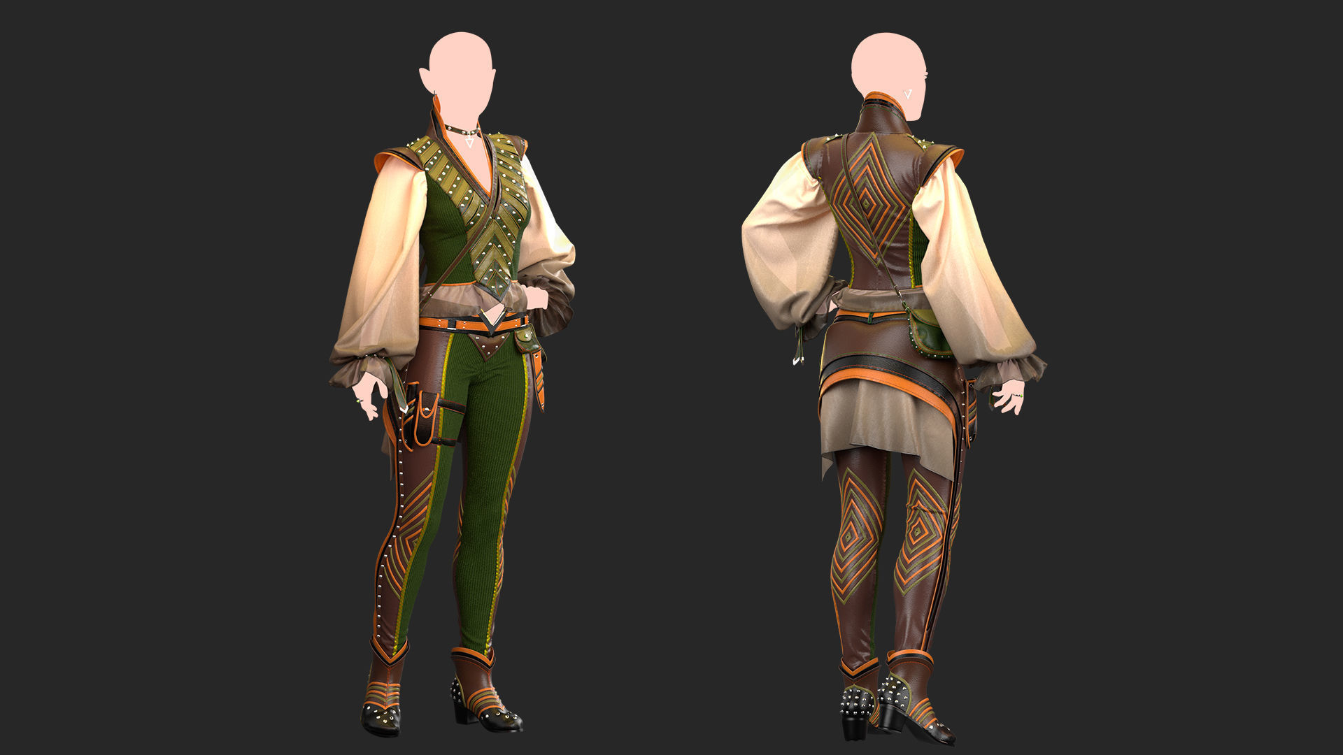 Elven costume - Marvelous Designer project and OBJ 3D model_2