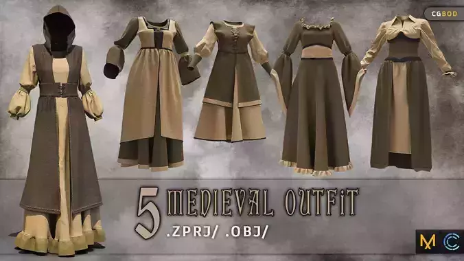  Medieval Female Outfits Pack