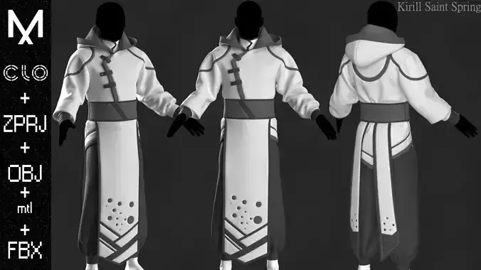 Monk  Outfit Marvelous designer Clo3d OBJ mtl FBX ZPRJ