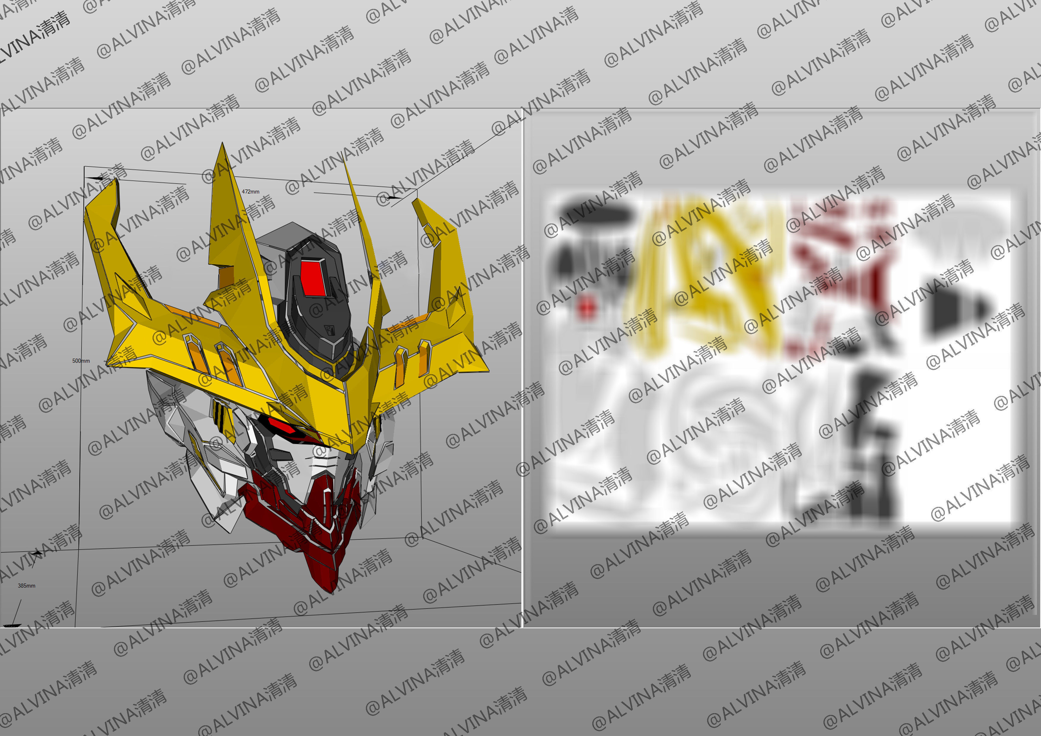 Gundam Barbados Lupus Rex Armor - DIY Cosplay Pepakura Foam Low-poly 3D model_19