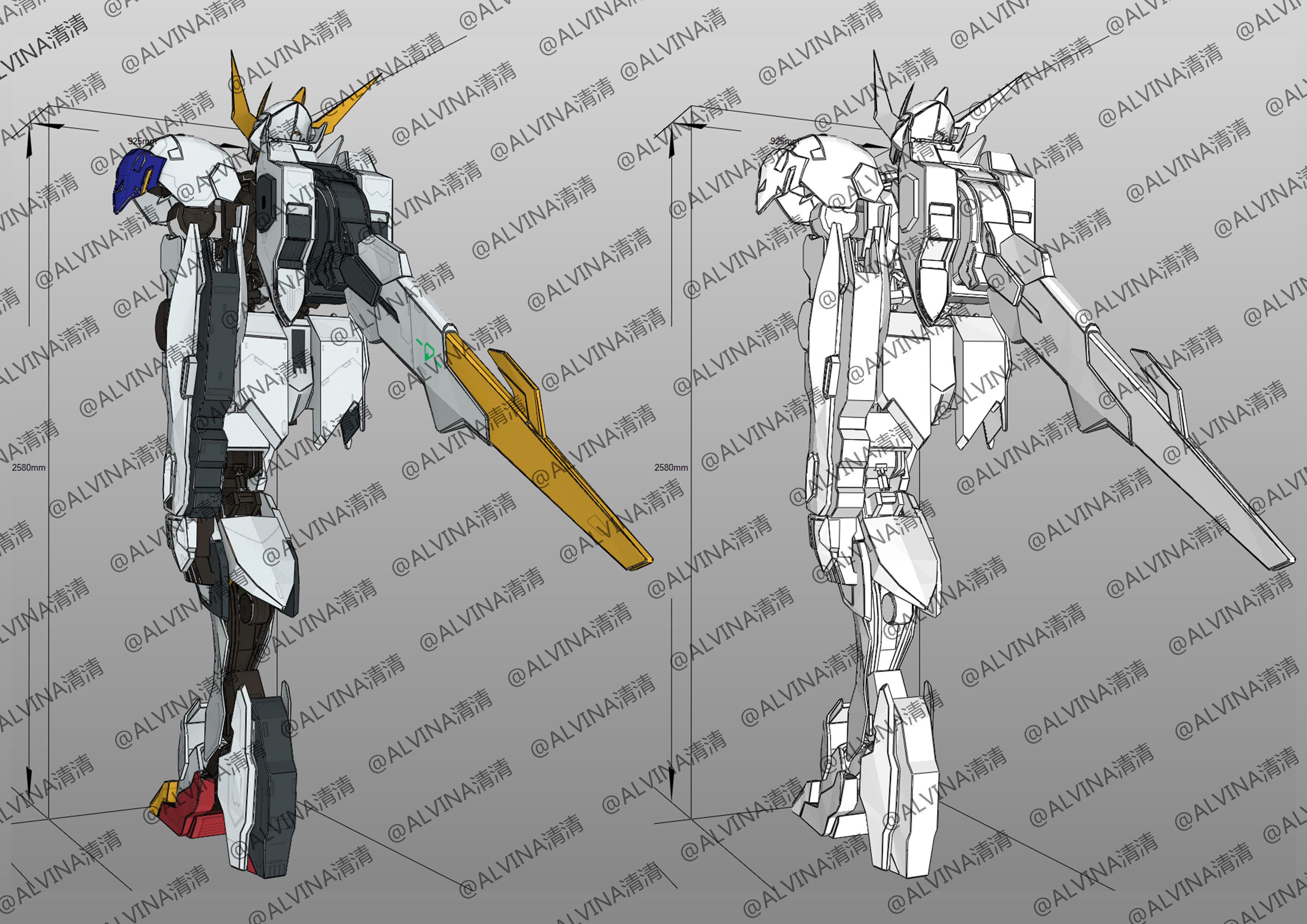 Gundam Barbados Lupus Rex Armor - DIY Cosplay Pepakura Foam Low-poly 3D model_9