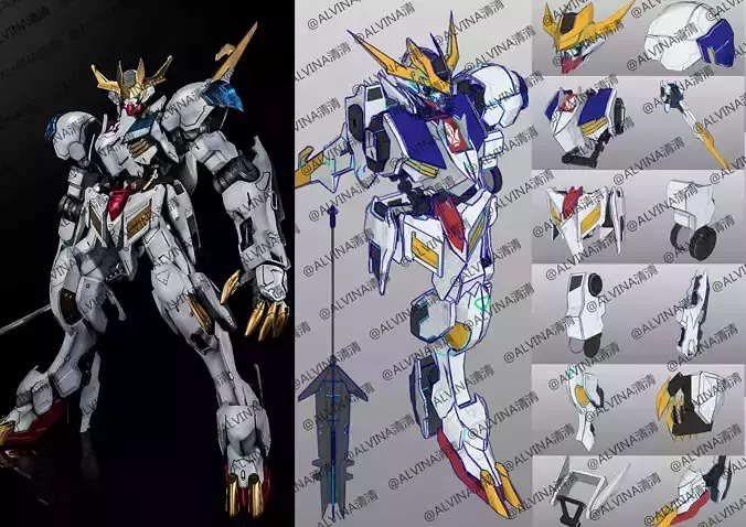 Gundam Barbados Lupus Rex Armor - DIY Cosplay Pepakura Foam Low-poly 3D model