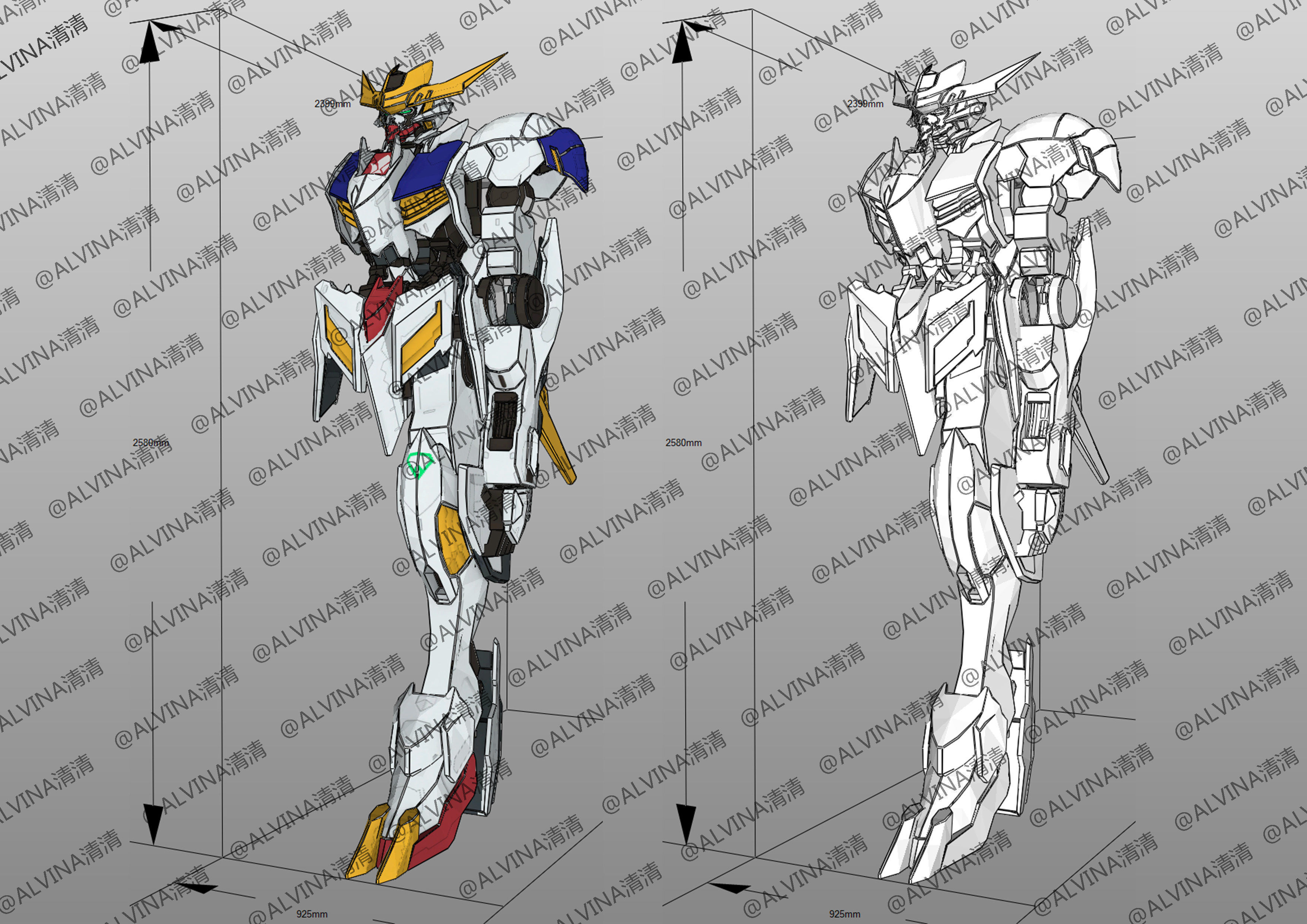 Gundam Barbados Lupus Rex Armor - DIY Cosplay Pepakura Foam Low-poly 3D model_8
