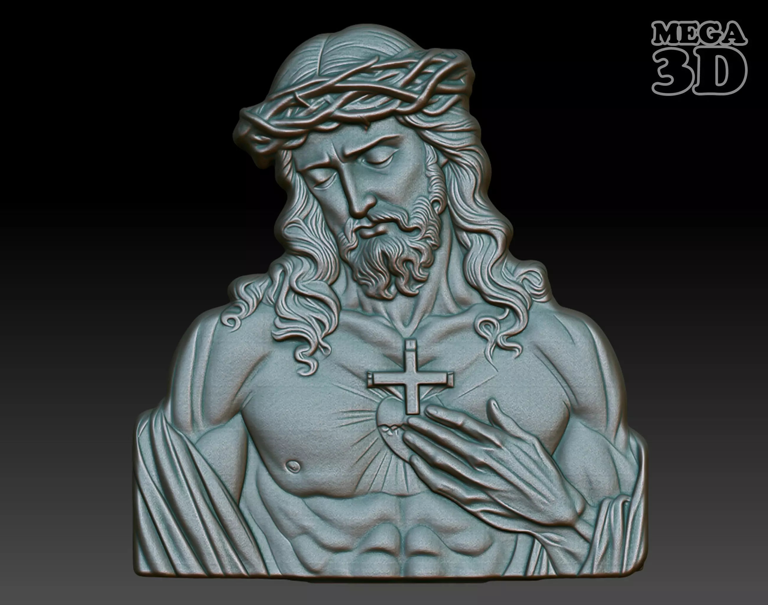 Jesus Portrait basrelief 10 240604 3D print model_0