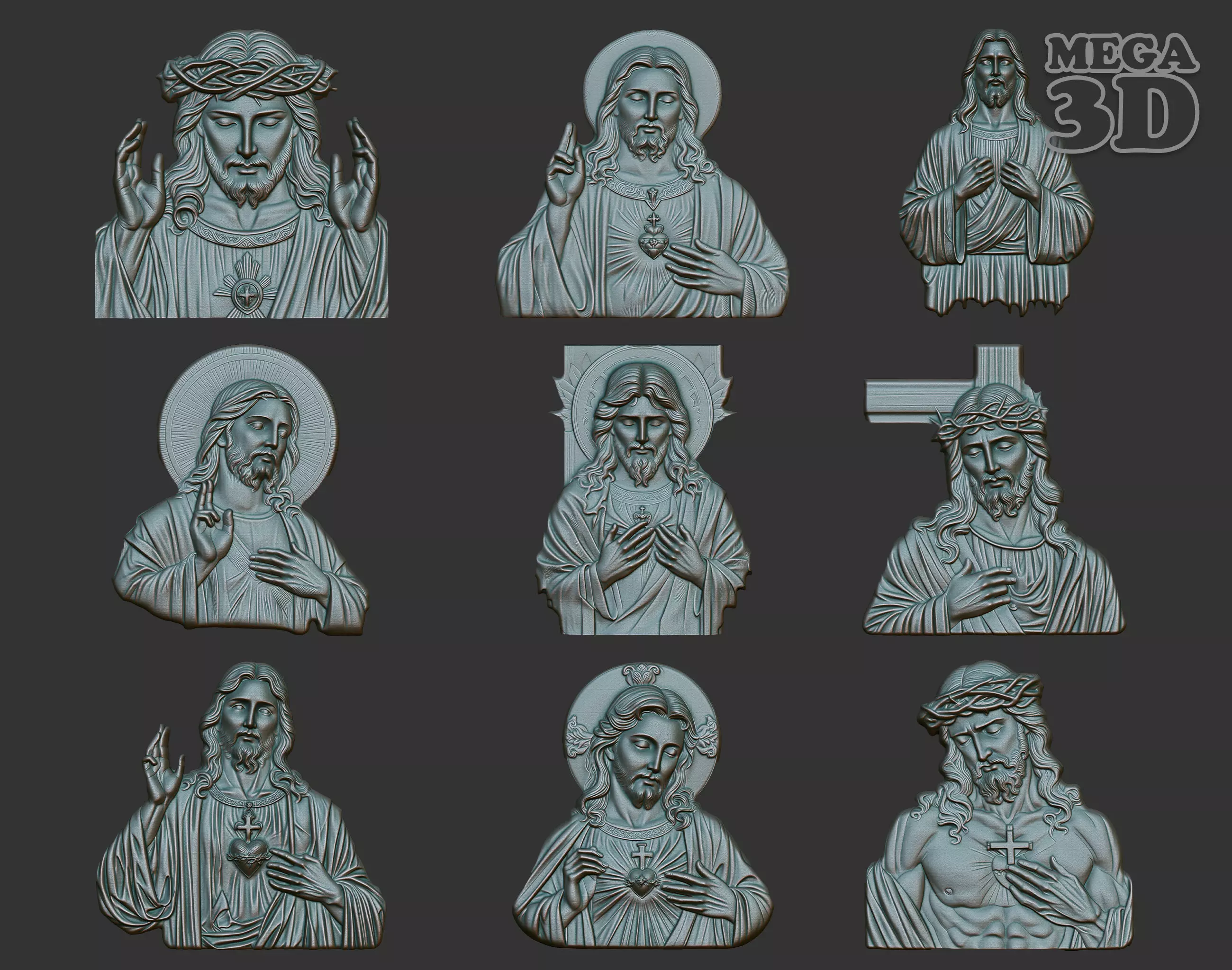 Jesus Portrait basrelief Pack B 240604 3D Model Collection_0