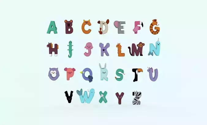 Cartoon Animal Alphabet v018 Low-poly 3D model