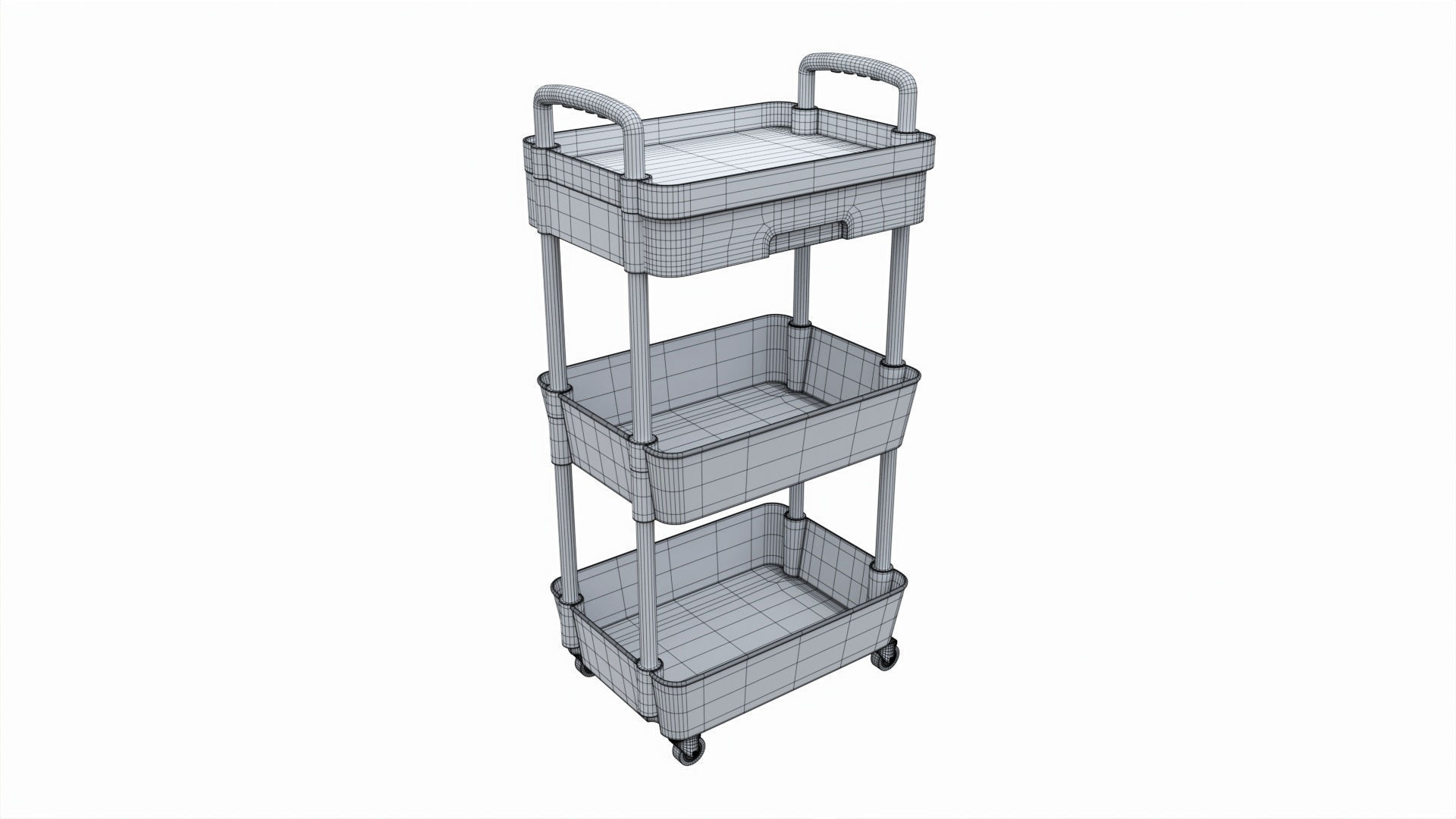 Rolling Utility Cart with Drawer 3-Tier 3D model_6