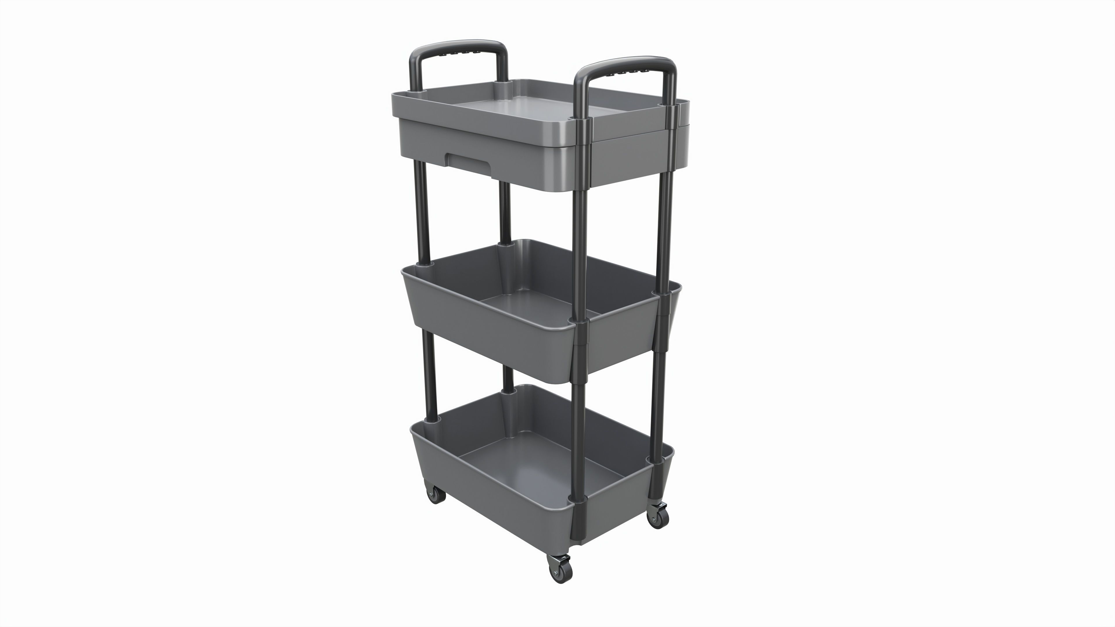 Rolling Utility Cart with Drawer 3-Tier 3D model_1