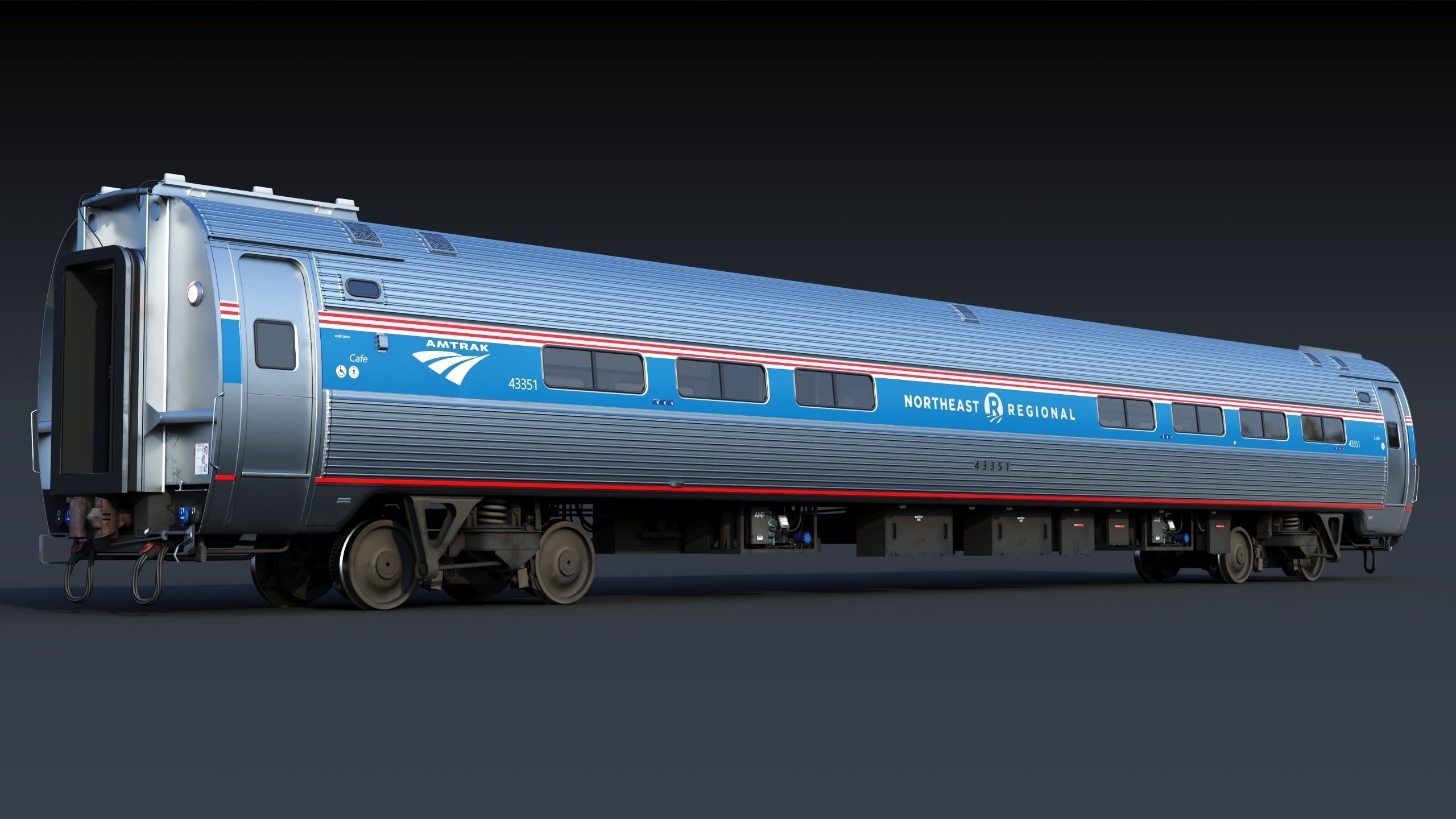 Amtrak Amfleet I Cafe Car  Low-poly 3D model_2