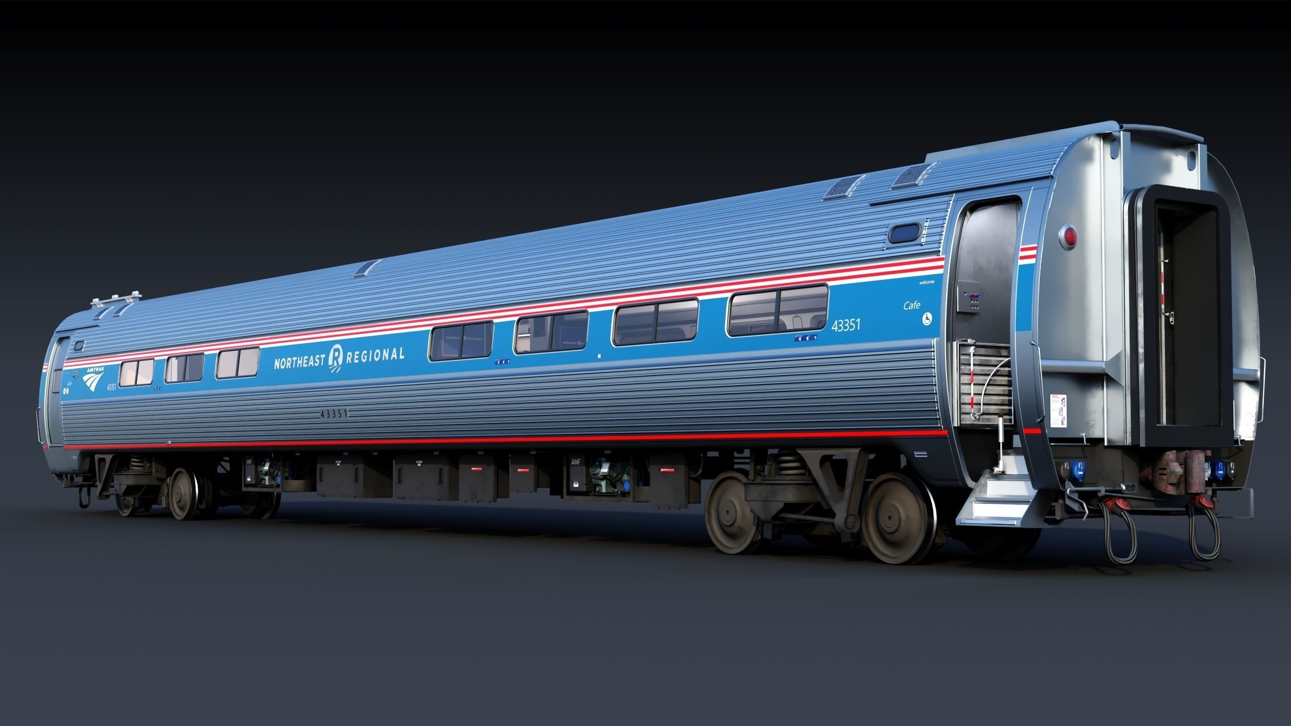 Amtrak Amfleet I Cafe Car  Low-poly 3D model_5