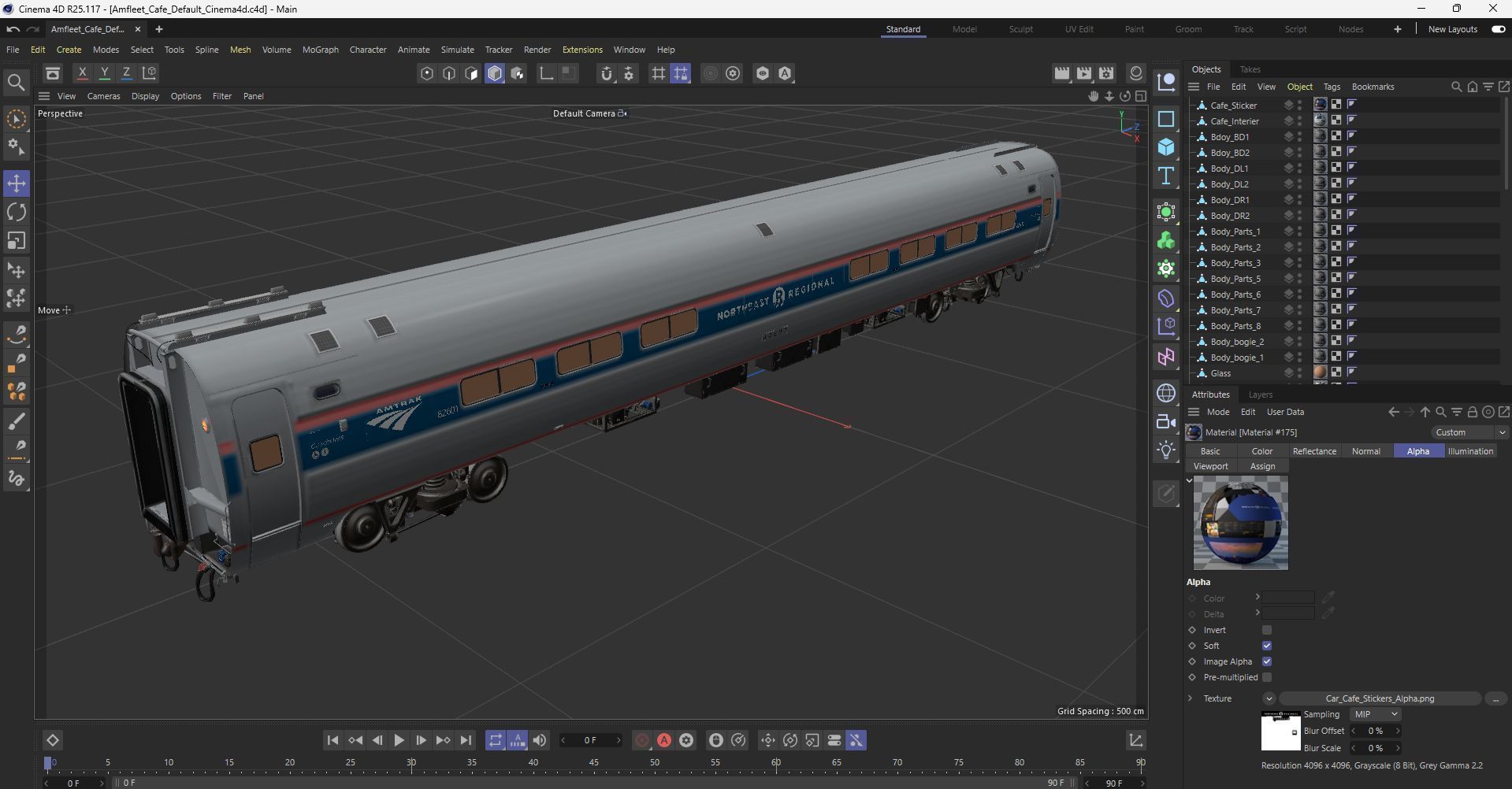 Amtrak Amfleet I Cafe Car  Low-poly 3D model_47