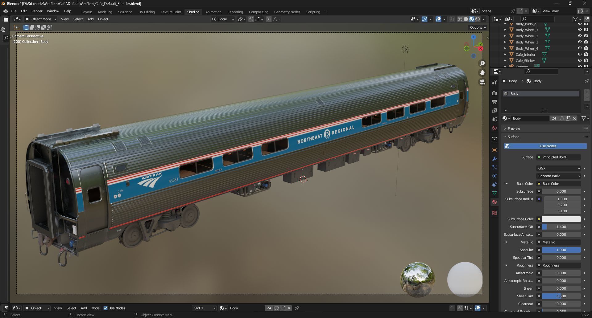 Amtrak Amfleet I Cafe Car  Low-poly 3D model_46