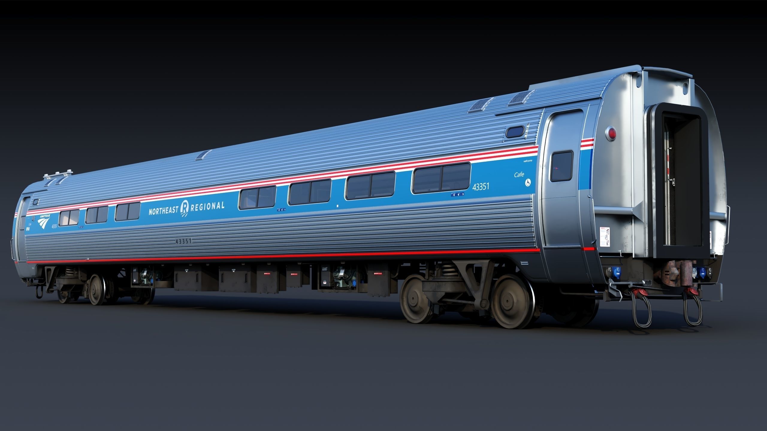 Amtrak Amfleet I Cafe Car  Low-poly 3D model_4