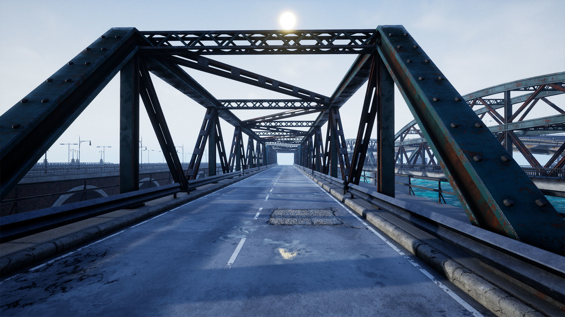 Bridge and Modular Road Tunnel set Low-poly 3D model_2