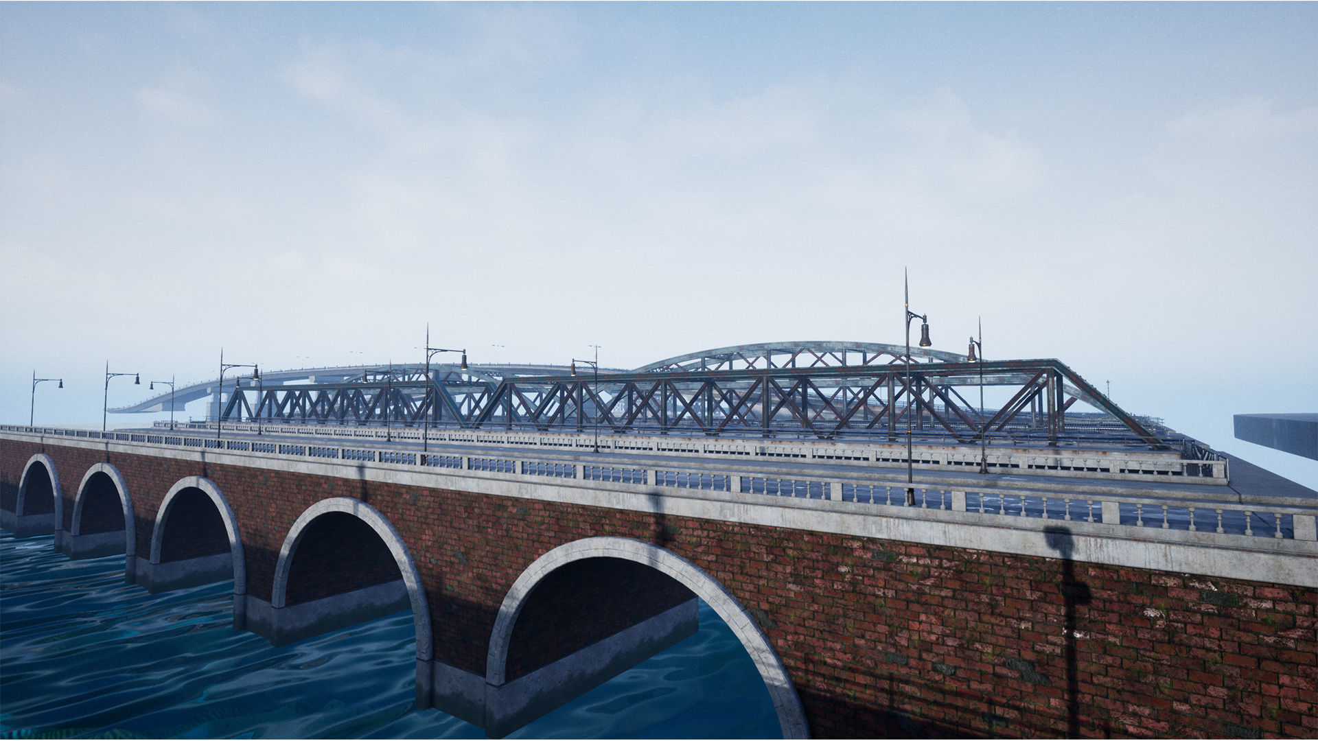 Bridge and Modular Road Tunnel set Low-poly 3D model_8