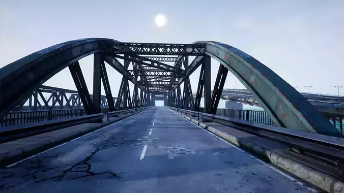 Bridge and Modular Road Tunnel set Low-poly 3D model