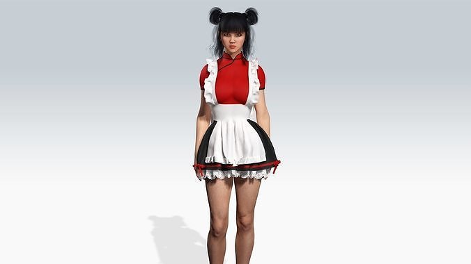 Maid girl - Fully Rigged Low-poly 3D model