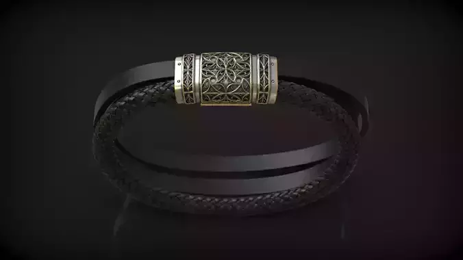 Leather Rubber Cord Gothic Ornament Bracelet for Men 3D print model