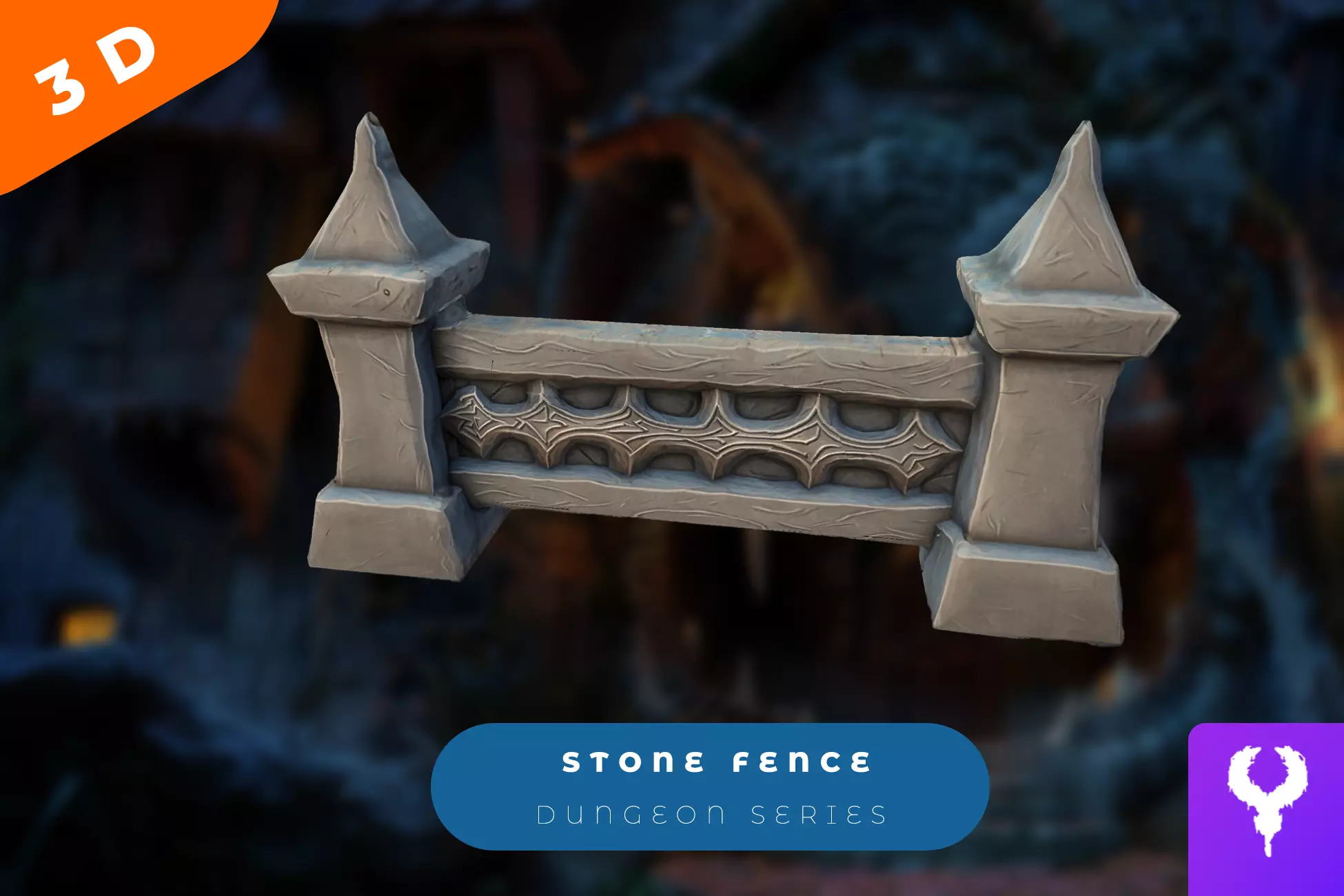 Cartoon Stone Fence Low-poly 3D model_0