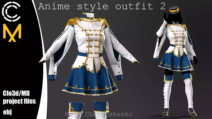 Anime style outfit 2 - Marvelous Designer and OBJ 3D model