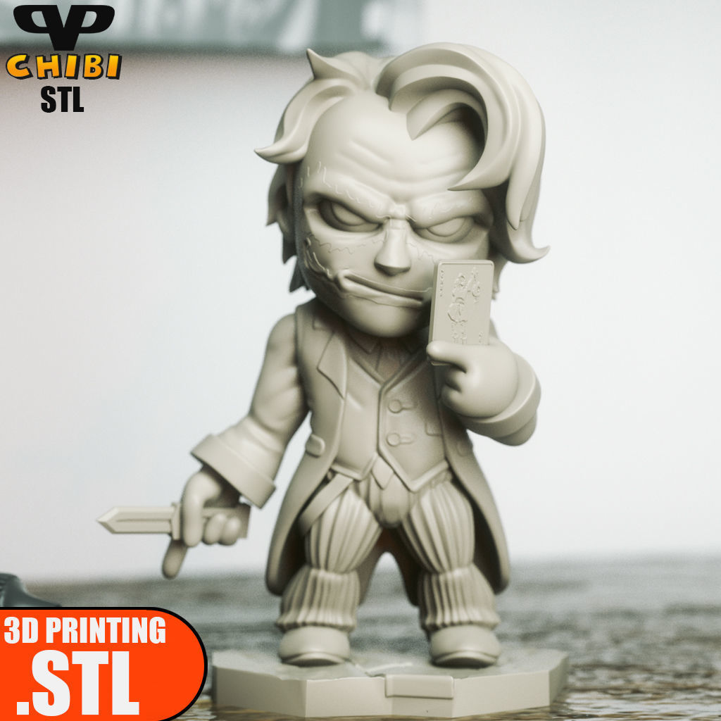Joker Heath Ledger Chibi STL for 3D Printing ChibiSTL 3DXM 3D print model_3