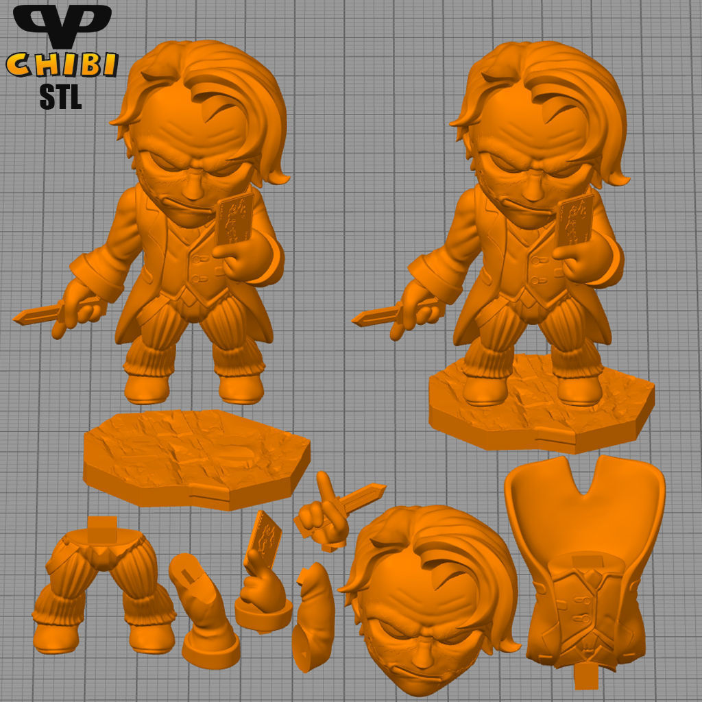 Joker Heath Ledger Chibi STL for 3D Printing ChibiSTL 3DXM 3D print model_2