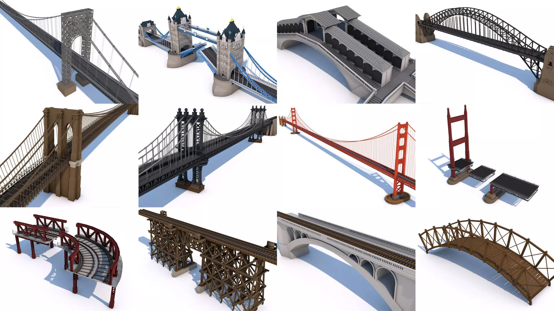 12 Famous Bridge Collection - Game Ready Low Poly  Low-poly 3D model_0