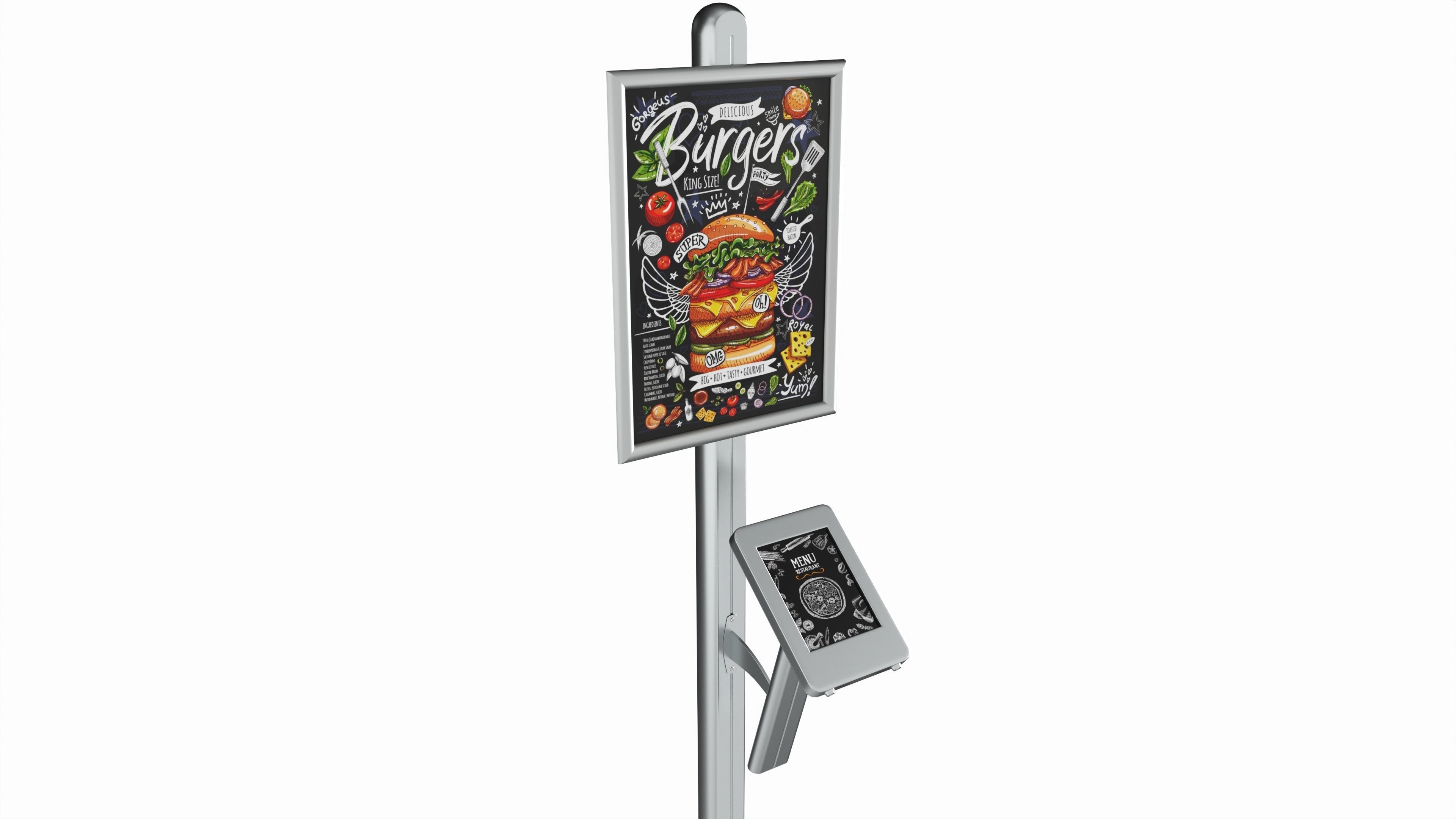 Store exhibition freestanding info tablet holder with poster 3D model_2