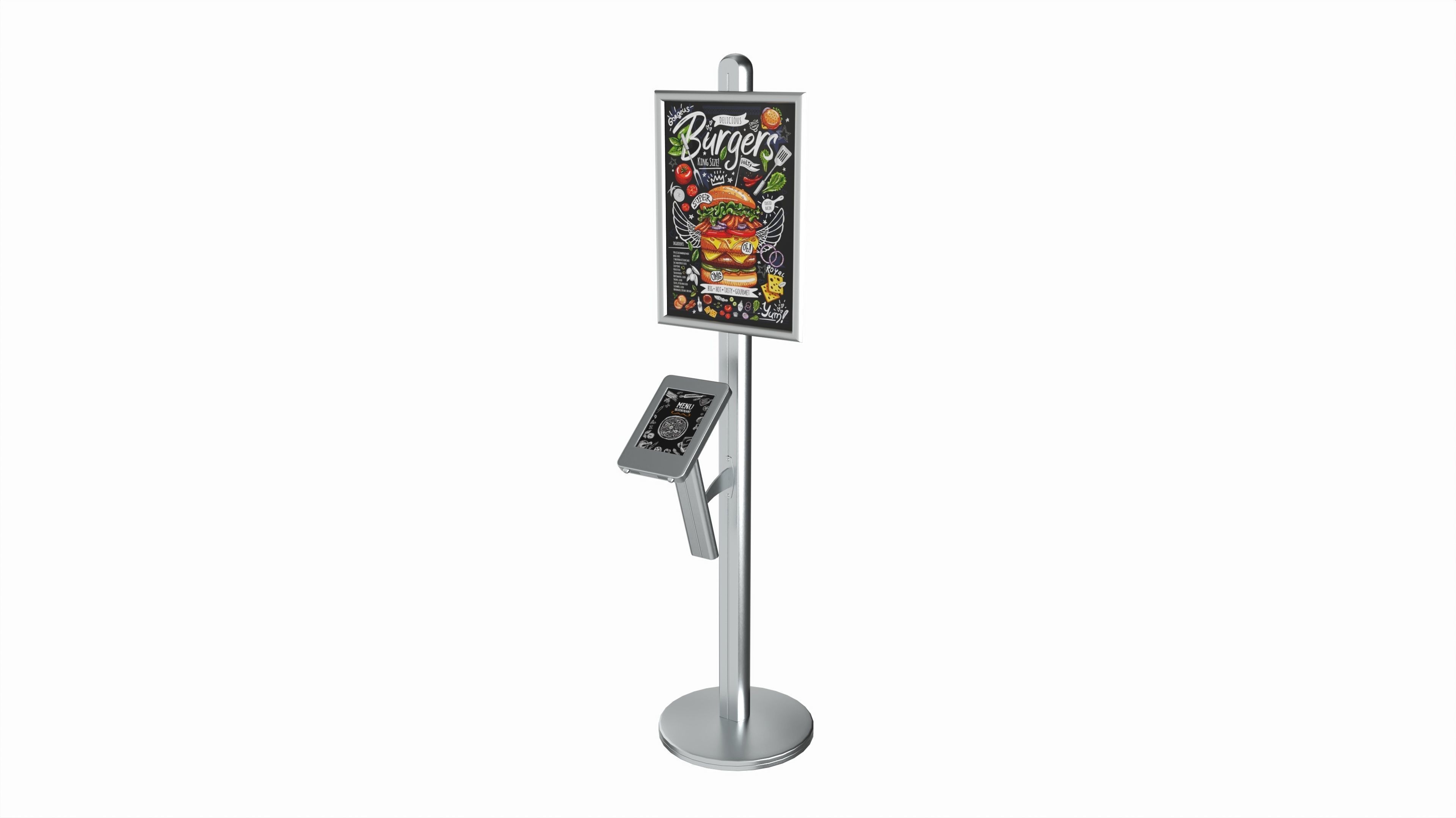 Store exhibition freestanding info tablet holder with poster 3D model_1