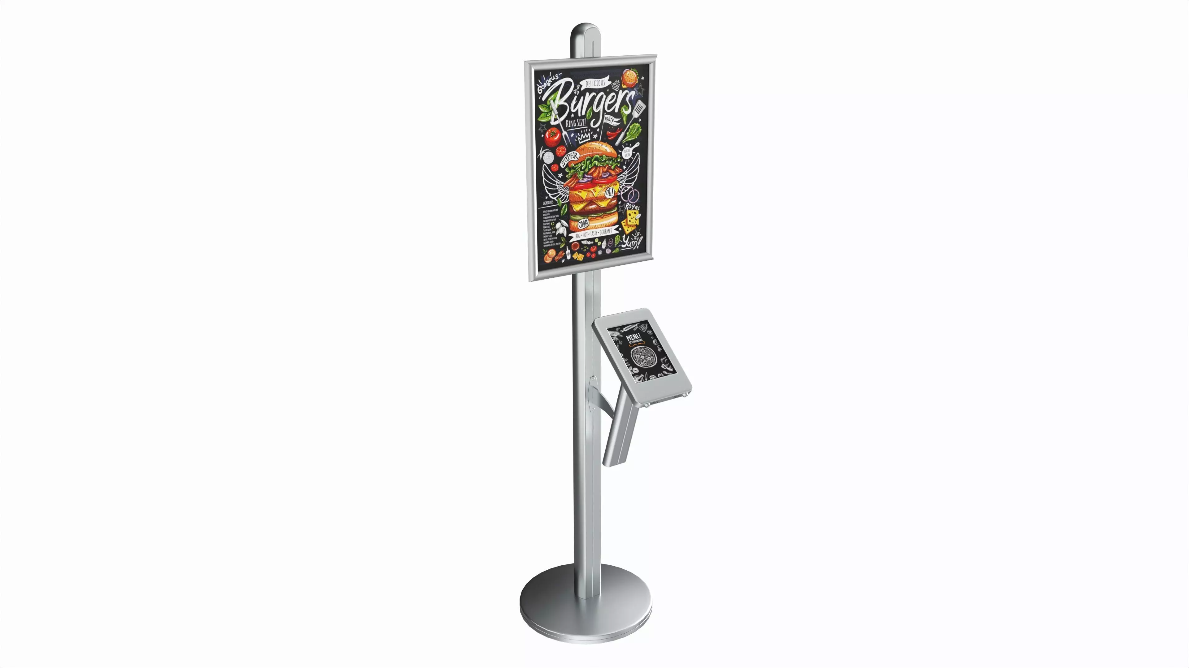 Store exhibition freestanding info tablet holder with poster 3D model_0