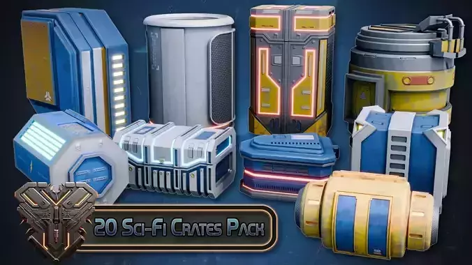 Blender and Unreal Engine Massive Stylized Sci-fi Crate 20 Pack