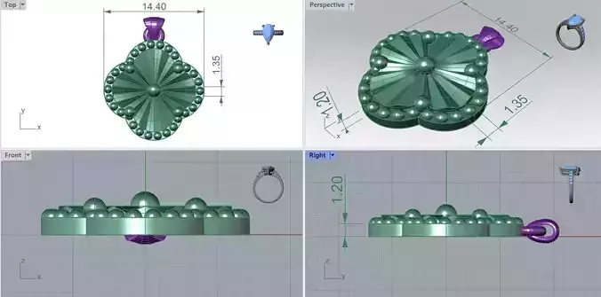 Vancleef Alhambra necklace pendant inspiration large ray 3D print model