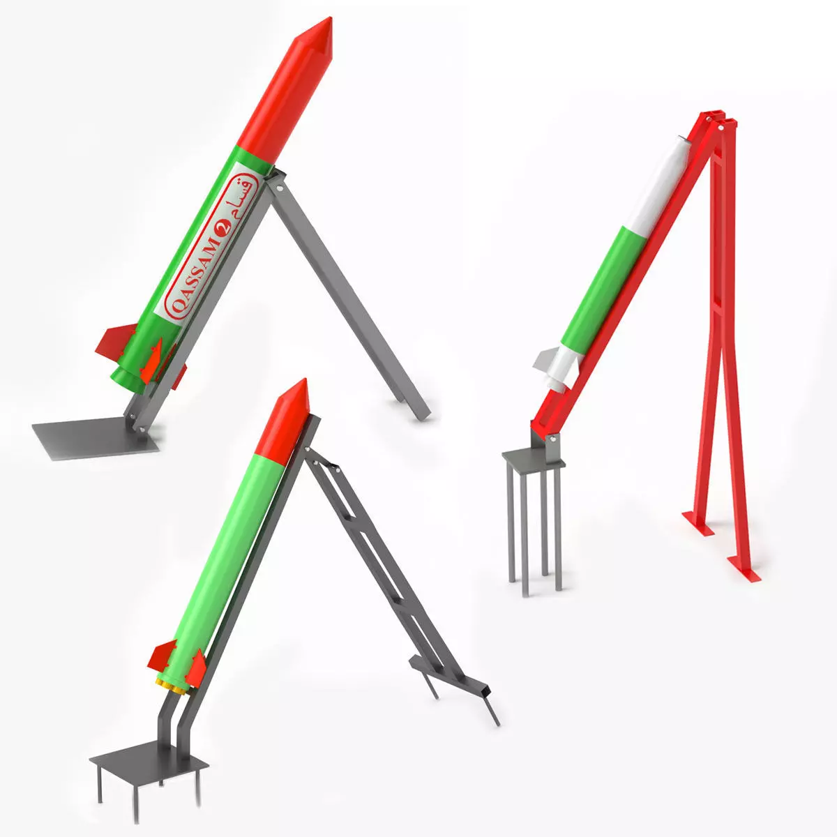 Qassam Rocket with launcher collection 3D model_0